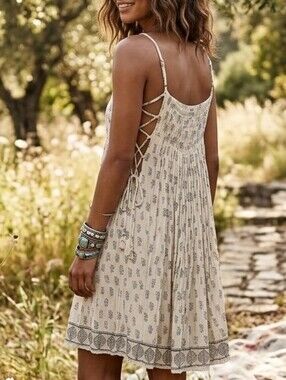 Free People Printed Side Lace-Up Dress Size Medium